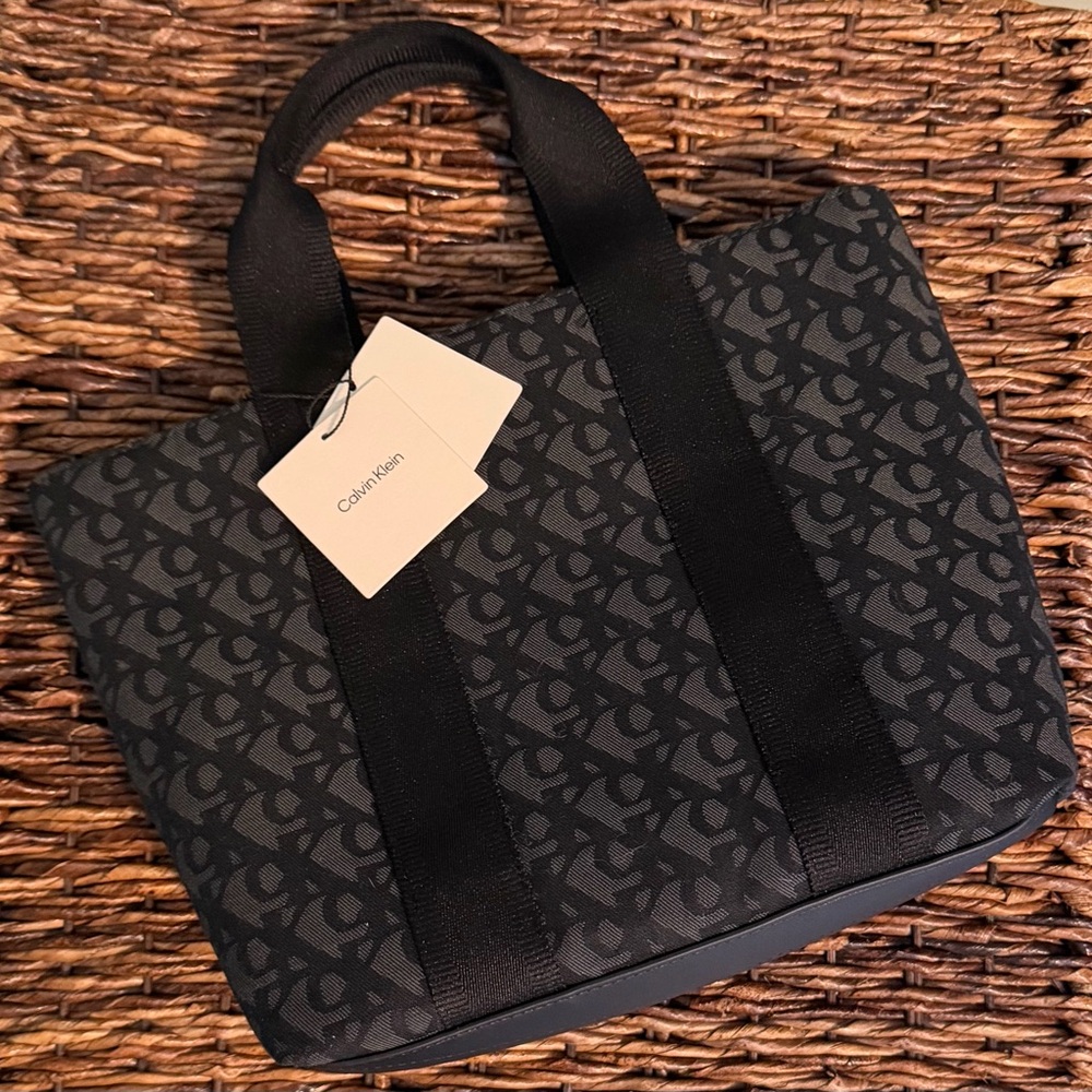 Calvin Klein Black Ultralight Logo Jacquard Mini Tote Bag